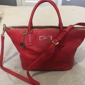 DKNY Red Leather Tote